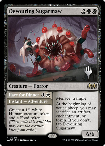 DevouringSugarmaw__76585 Devouring Sugarmaw // Have for Dinner (Promo Pack) (Wilds of Eldraine) Promo: Planeswalker Stamped