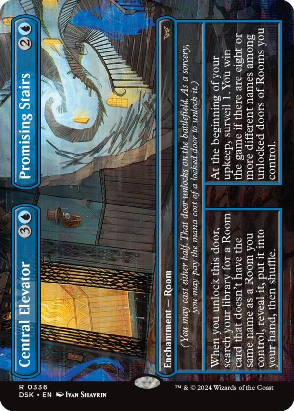Central Elevator Promising Stairs (Borderless) - DuskmournHouse of Horror (DSK) Central Elevator // Promising Stairs (Borderless) - Duskmourn: House of Horror (DSK)