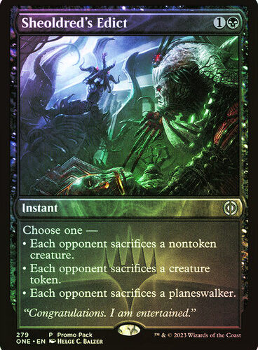 Sheoldred's Edict Phyrexia: All Will Be One Promo Foil Version en Español